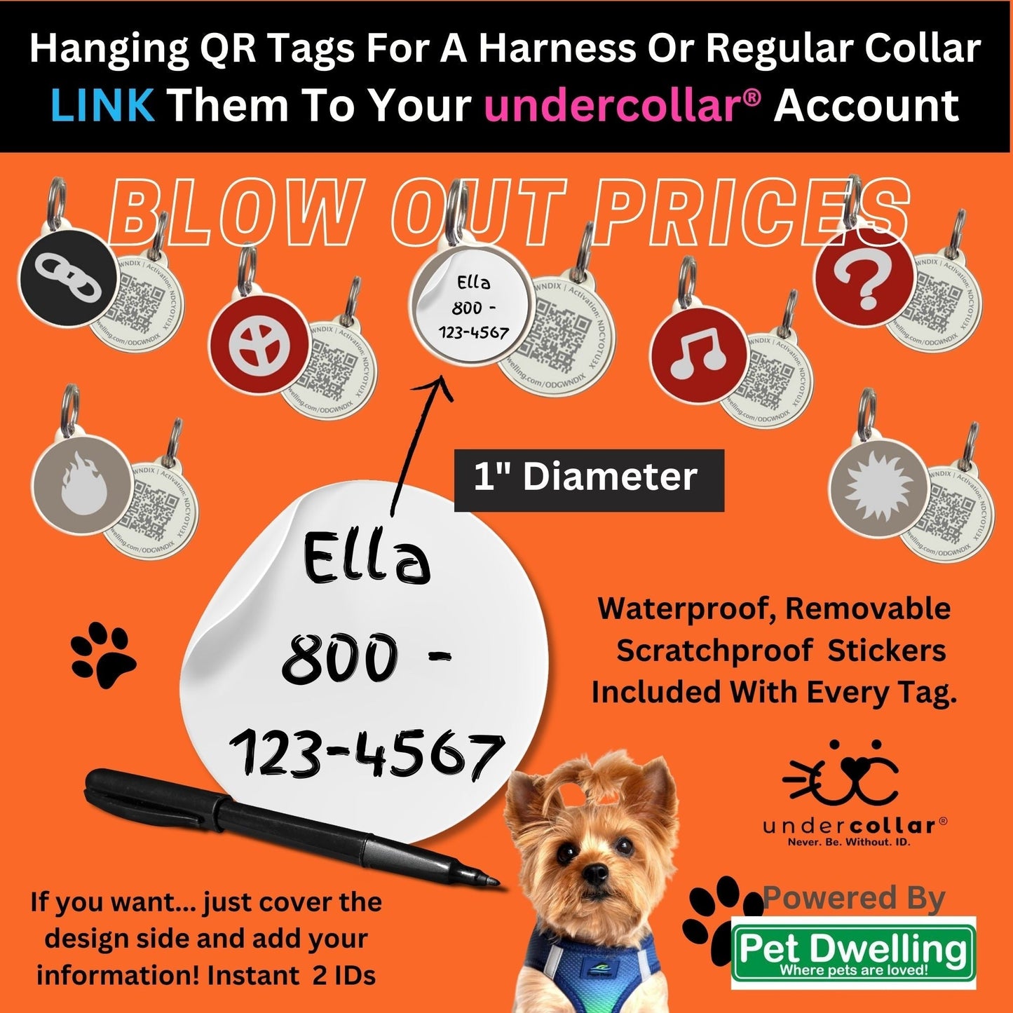 QR Code Pet Tag - Wear tags and undercollar® for even more protection! For use with a harness and leash collar. - Memory Frame™