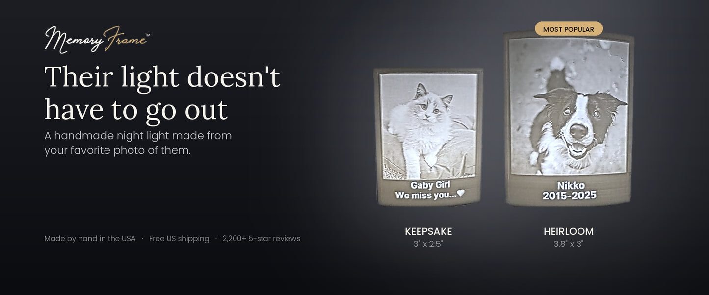 Gift Card for Memory Frame showing 2 pet memorial night lights