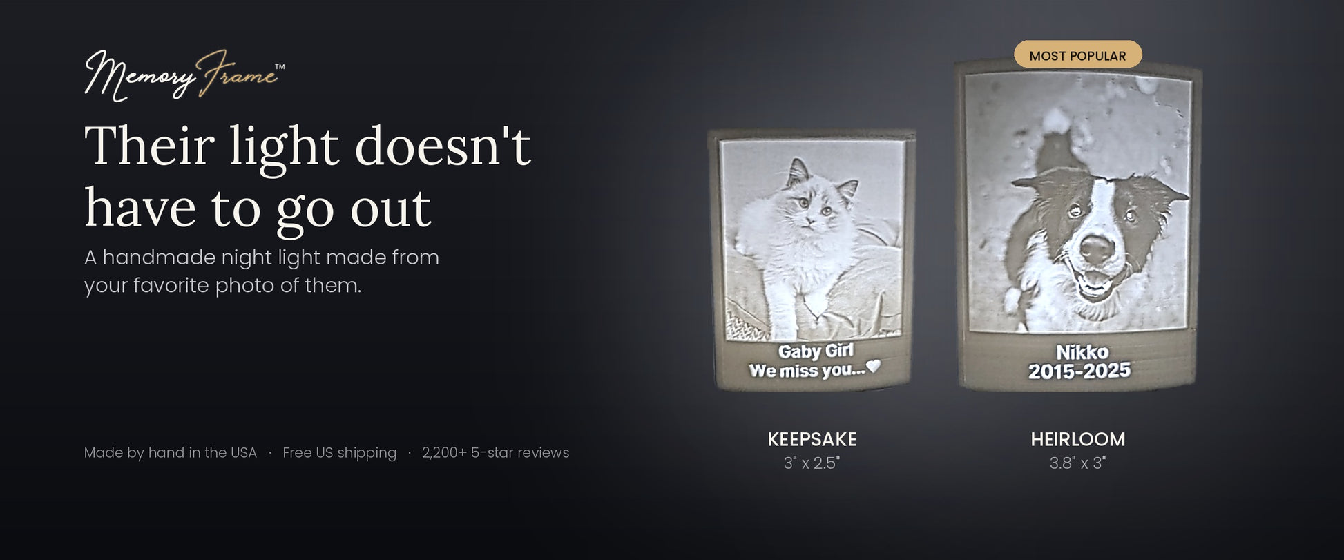 Gift Card for Memory Frame showing 2 pet memorial night lights